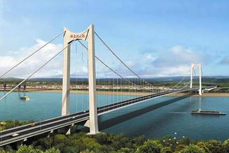 湖北棋盤洲長江公路大橋為地錨式懸索橋,主跨1038米。.jpg
